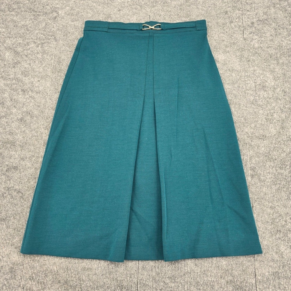Vintage Jantzen Teal Green A-Line Midi Skirt Gold Hardware Detail Size 14 USA